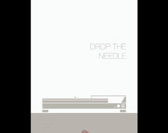 Drop the Needle, Art Print, Screenprint, Print, Poster, Typography, Office Art, Living Room Art, Turntable, Music, Man Cave Art, Mid Century