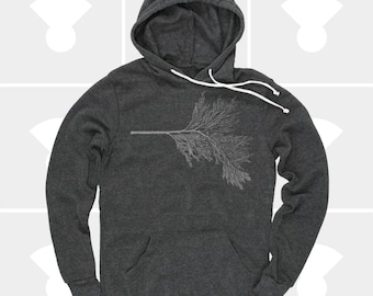 Hand Printed Cedar Branch Hoodie Unisex | Detailed Botanical Sweatshirt | Nature Forest Gift