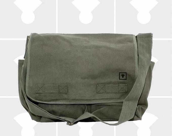 Featured listing image: Green Canvas Messenger Bag | Personalized 17 Inch Laptop Satchel