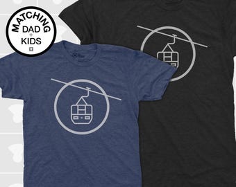Hand Printed Kids Gondola T-Shirt | Minimalist Design Ski Lift Tee | Mountain Youth Shirt