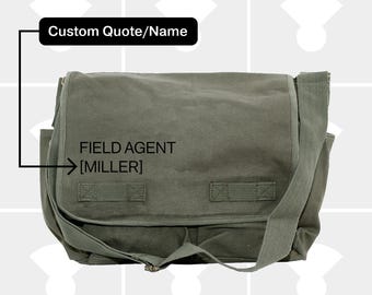 Personalized Field Agent (Your Name) Olive Canvas 17" Laptop Messenger Bag