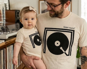Vinyl Record Father and Baby Onesie Set | Minimalist Music Dad Gift