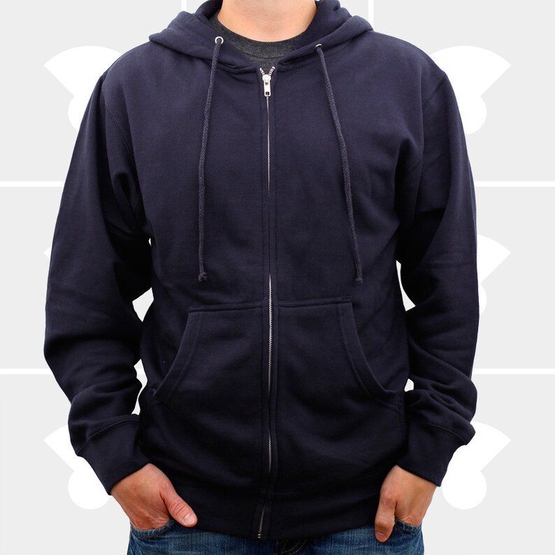 Men Hoodie Fly Fishing Zip-Up Navy Blue Hoodie Available Sizes: Small, Medium or XX-Large image 2