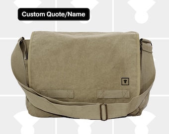 Personalized Khaki Canvas Laptop Messenger Bag (17-inch)