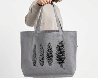 Pine Cone Tote Bag | Hand Printed Canvas Bag | Nature Lover Gift