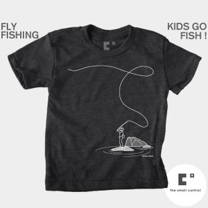 Camiseta infantil con estampado de pesca con mosca – Camiseta suave de estilo vintage