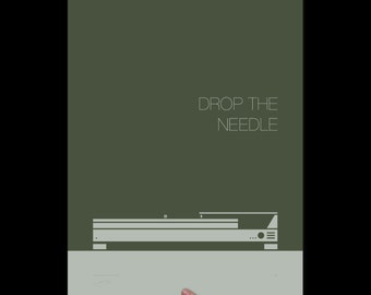 Drop the Needle, Art Print, Screenprint, Print, Typography, Office Art, Living Room Art, Music Poster, Music Room, Mid Century Modern Art