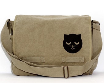 Messenger Bag, Sleepy Watson the Cat, Gift for Cat Lover, Crossbody Large Canvas Bag, Kawaii Cat Bag, Laptop Bag, Women's Messenger Bag