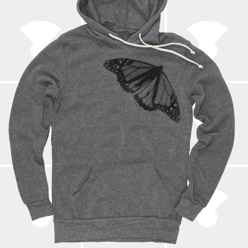 Monarch Butterfly Hoodie, Mother’s Day Gift, Detailed Botanical Pullover, Nature Mom Garden Sweatshirt Grey