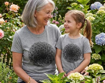 Matching Grandma and Me Dahlia Shirts - Hand Printed Botanical Gift Set for Her