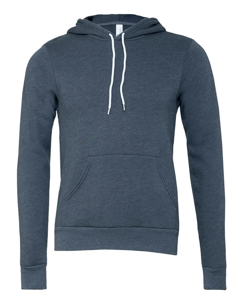 May include: A dark heather gray hoodie with a drawstring hood and a kangaroo pocket. The long-sleeved sweatshirt has white drawstrings and ribbed cuffs and hem. The fabric has a soft, textured appearance.