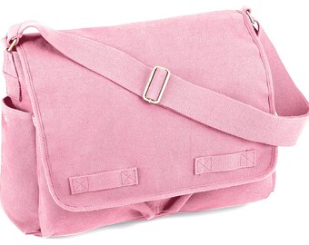 Pink Canvas Messenger Bag - Bridesmaid Bag - Canvas Messenger Bag - Women's Messenger Bag - Personalized Bag