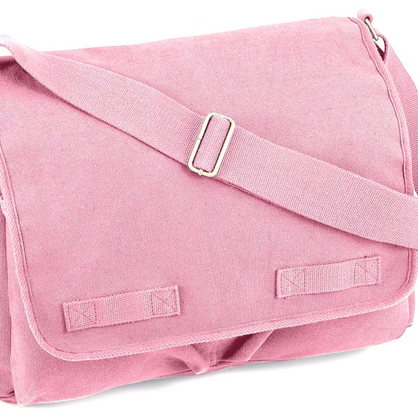 Pink Canvas Messenger Bag - Bridesmaid Bag - Canvas Messenger Bag - Women's Messenger Bag - Personalized Bag