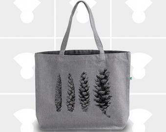 Pine Cone Anatomy Recycled Canvas Tote Bag, Botanical Field, National Park Adventure Bag