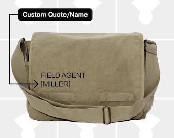 Personalized Khaki Field Agent (Your Name) Large Laptop Crossbody Bag