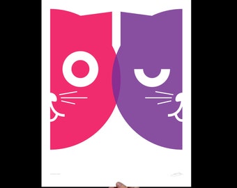 Dueling Watson the Cat Print | Large Wall Art | Girls Animal Nursery Decor | Cat Poster | Pop Art | Cat Lover Gift | Gift Minimalist