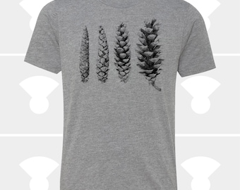 Kids Pine Cone Stages T-Shirt | Botanical Diagram Tee | Science Nature Gift | Hand Printed Unisex Child Shirt
