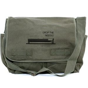 Drop The Needle Turntable Laptop Canvas Messenger Bag