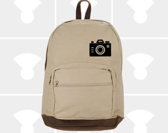 Iconic Camera - Leather Bottom Laptop Backpack