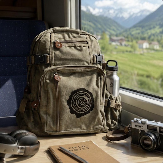 durable mini backpack canvas camera Tree Rings Canvas Backpack | Fits 13 Inch Laptop Travel Bag