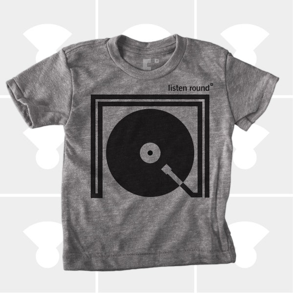 Turntable Record Player Shirt Listen Round, Boys Girls Clothing, Baby Toddler Youth Graphic Tee, Music Gift, DJ, Rock n Roll TShirt, Hipster