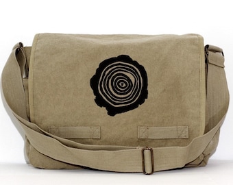 Laptop Messenger Bag, Men's Canvas Messenger Bag, Tree Rings, Crossbody Large Bag, Mens Gift, Women's Gift, Diaper Bag, Hiking Gifts