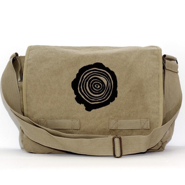 Laptop Messenger Bag, Men's Canvas Messenger Bag, Tree Rings, Crossbody Large Bag, Mens Gift, Women's Gift, Diaper Bag, Hiking Gifts