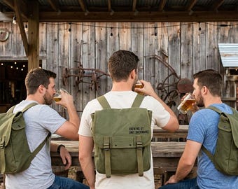 Custom Groomsmen Backpacks | Personalized "Crew" Canvas Utility Packs - Made to Order