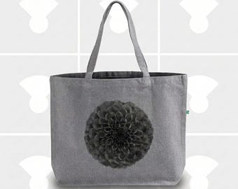 Large Dahlia Tote Bag - Recycled Canvas Market Bag for Gardeners