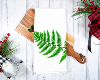 Fern Tea Towel - Fern Flour Sack Kitchen Dish Towel - 100% Cotton - Cottagecore Forest Kitchen Towel - Hand Screen Printed