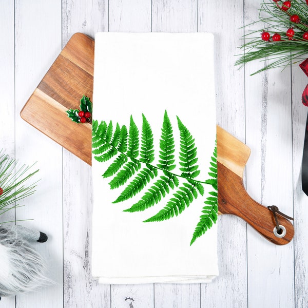 Fern Tea Towel - Fern Flour Sack Kitchen Dish Towel - 100% Cotton - Cottagecore Forest Kitchen Towel - Hand Screen Printed