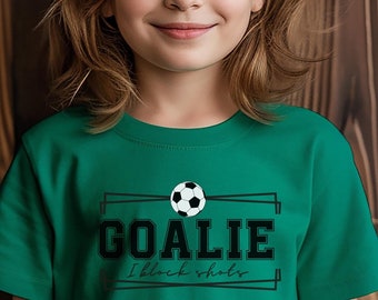 Camiseta de portero del día del partido de fútbol para niños, camiseta de portero para amantes del fútbol y porteros, regalo de portero orgulloso, camiseta de fútbol portero I bloqueo tiros