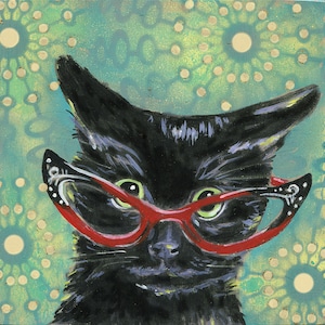 Archival Print on Wood  "Cat Eye Cat #2"