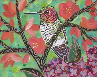Archival Print on Wood  "Spring Hummingbird #2"