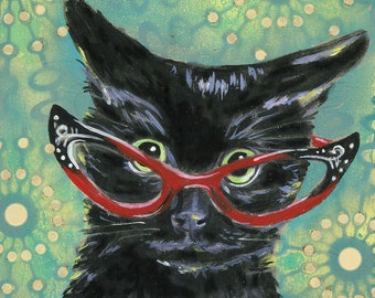 Archival Print on Wood  "Cat Eye Cat #2"