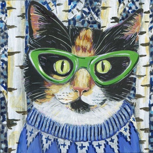 Archival Print on Wood  "Calico Cat"