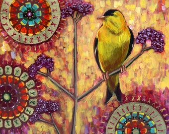 Goldfinch on Verbena #4 Archival Print on Wood