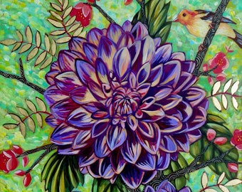 8x10 Archival Print on Panel "Summer Dahlias"