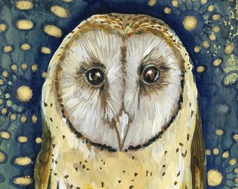Barn Owl archival print on wood