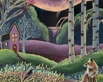 Archival print “Nocturnal Neighbor” red fox in the woods print