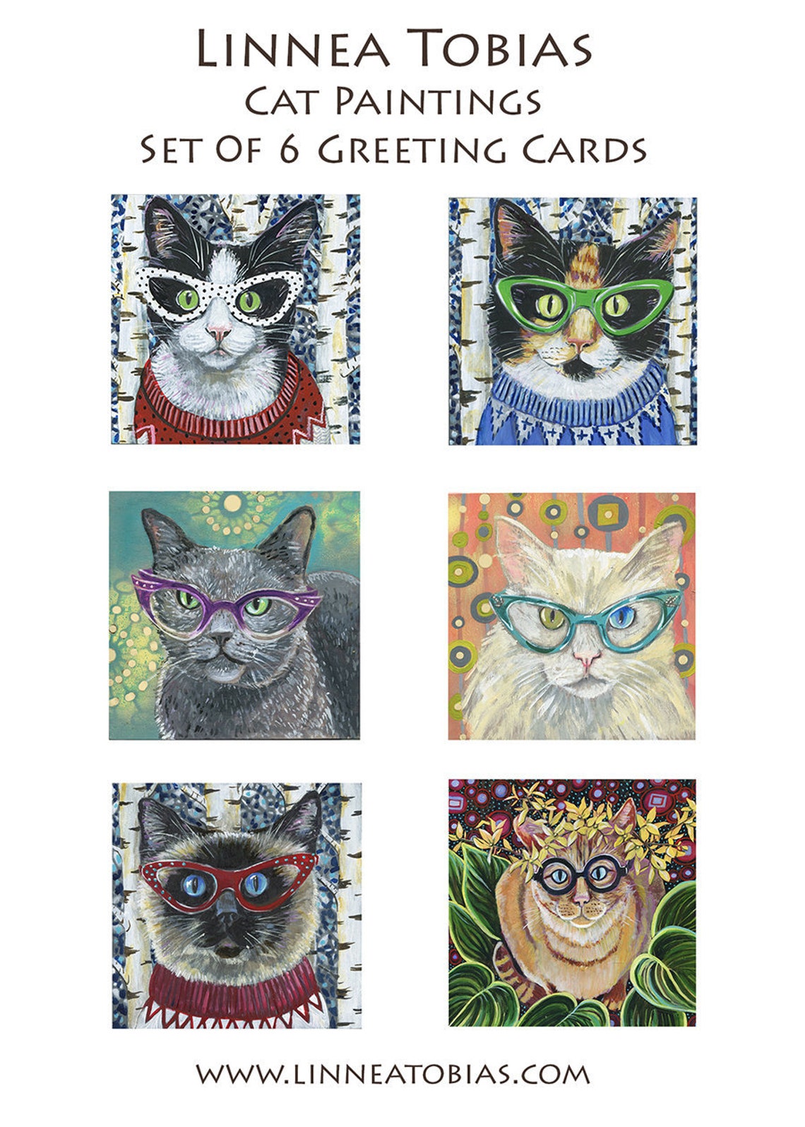 Greeting Card Set of Six Cat Cards Etsy