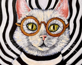 Archival print on panel “Mod Cat”