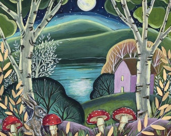 Archival print on wood panel “Moonlight Lake”