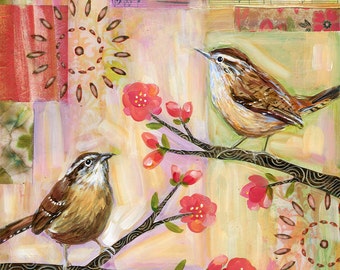 Two Wrens print on panel