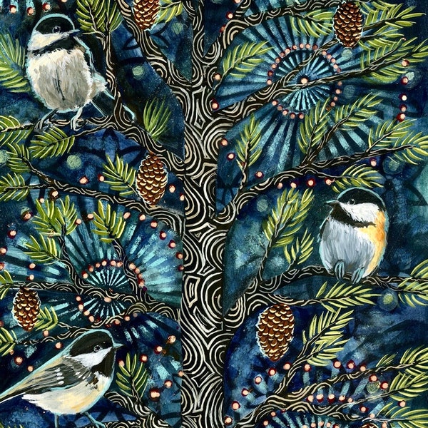 8x10 Archival Print on Panel "Three Chickadees”