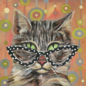 Archival Print on Wood  "Cat Eye Cat #1"