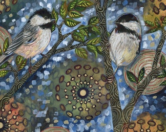 Archival Print on Wood "Night Birds #1"