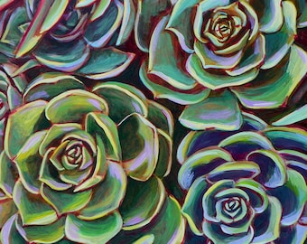 Four Succulents Print on Wood Panel