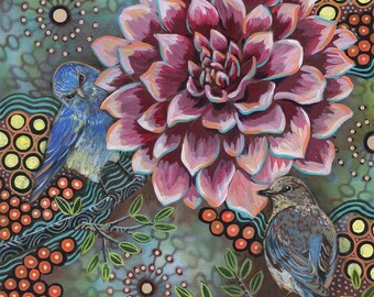 Archival Print on Wood "Mountain Bluebirds #2"