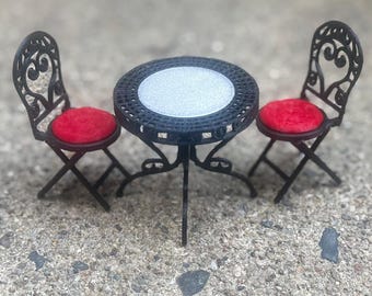 Miniature Patio Set 1/12 Scale | Dollhouse Outdoor Table & 2 Chairs | Fairy Garden Furniture
